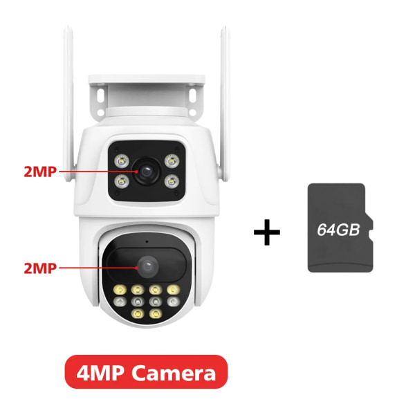 8 MP Dual Screen och Dual Lins Wifi Övervakningskamera Ai Auto Tracking Färg Night Vision Bluetooth Outdoor PTZ-säkerhetskamera EU Plug 4MP Add 64G Card
