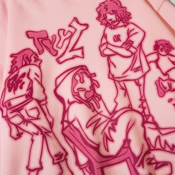 2023 Y2K Streetwear Rosa Hoodie Sweatshirt Rolig Tecknad Grafisk Hoodie Höst Harajuku Anime Huvtröja Hip Hop Hipster Pink S