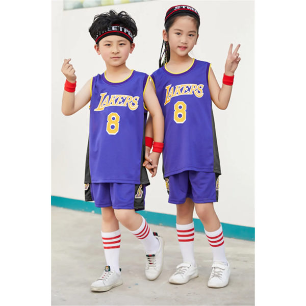 NY 23/24 pojke flicka Lakers 8 Baskettröjor Barnuniform set grundskoletröja leklagsuniform träningsväst Blue (12-14Y)-kids-28