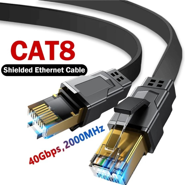 Kabel Ethernet CAT8, 40Gbps, 2000MHz, Aïan 8 plat RJ45 STP/Harmony blindé Internet Lan rätt för router modem Bärbar PC-jeu Xbox 0.5m White