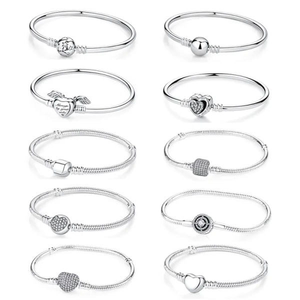 Original 925 Sterling Silver Armband Bangles Kristallkugel Love Heart Spänne Pärlor Charms Moments Armband För Kvinnor DIY Smycken 12 19cm