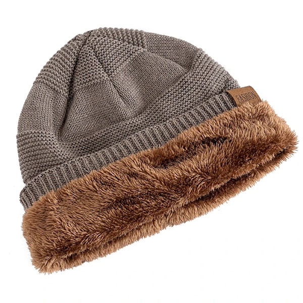 Nya Unisex Slöa Vintermössor med Pälsfodrade Herr- och Damvarma Beanie-mössor Casual Etikett Dekor Vinter Stickade Mössor Black 56cm-60cm