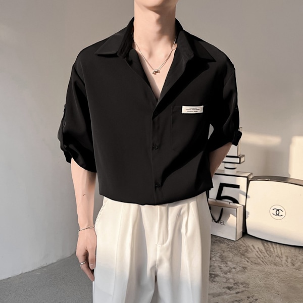 2024 Kesä Ohut Jää Silkkikangas Lyhythihainen Paidan Rentun Casual Kaksi Osainen Puku Miesten Hong Kong Style Plus Koko Kesä Paita Puolihihainen Paidan Black XL