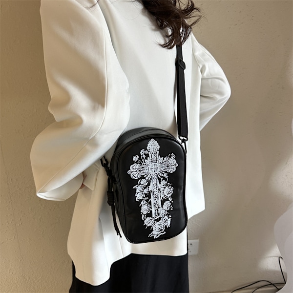 Spoof Halloween Dark Series Mobiltelefon Taske Kvinders Mini Skuldertaske Cross-Border Tegneserie Mønster Graffiti Crossbody Taske Creamy-White