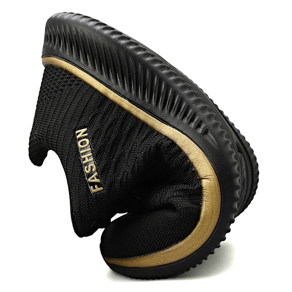 Åndbare Mænd Løbesko Letvægts Kvinder Sneakers Anti-Slip Udendørs Mænds Sneakers Bløde Sportsko Gåture Tennis Unisex Black Gold 39