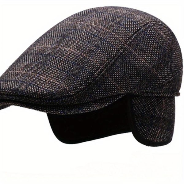 Men's retro British plaid warm ear protection beret, outdoor fitness and sports hat