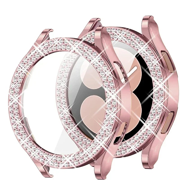 Bling-etui til Samsung Galaxy Watch 6 4 Etui 40 mm 44 mm Tilbehør Mode to rækker Diamant stødfanger Galaxy Watch 5 6 40 mm Cover Pink Watch 6 Classic 43mm