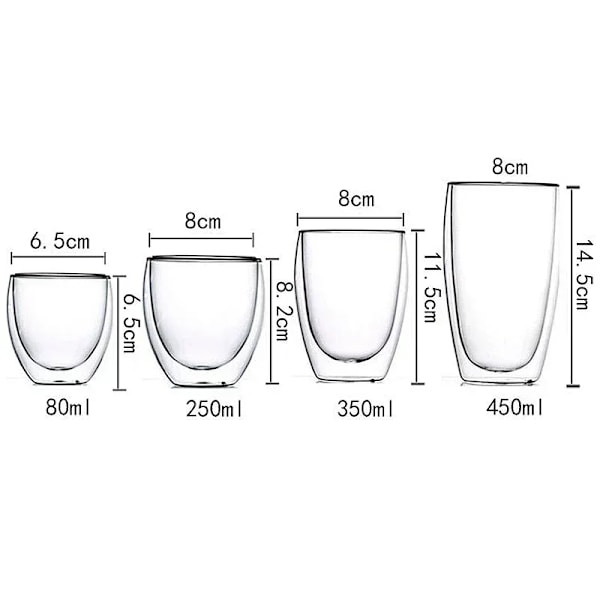 2-18-pack Dubbelväggiga Muggar i Högkvalitativt Borosilikatglas, Värmebeständiga, för Te, Mjölk, Juice, Kaffe, Vatten, Bar, Dryckesglas, Present, Kreativt Set 350ML 4PCS Ships within 24 hour