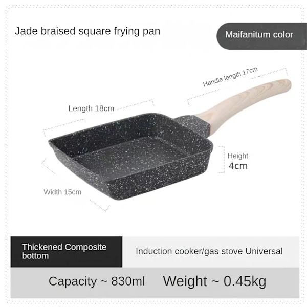 Ickefastklibbig Stekpanna Naturlig Maifan Sten Gasspis Omelett Yuzi Bränn Stek Äggpanna Kvadratisk Maifan Stengryta Black
