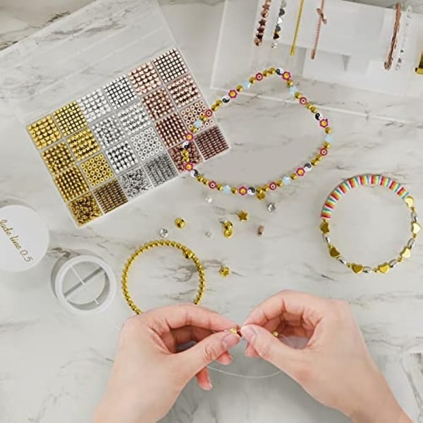 2100st 8 Styles Spacer Beads Kit (Golden, Slivery, Rose Golden) För DIY Mode Armband Halsband Hantverk Smycken Tillverkning av småföretagstillbehör Variant1