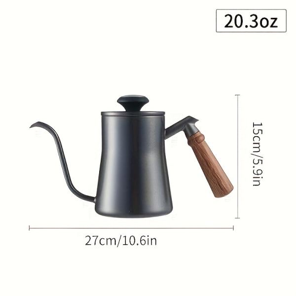1 st 304 kaffekokare i rostfritt stål Handhällande svanhals kaffekanna med temperaturdisplay 600 ml/20,3 oz, Handtag av akaciaträ