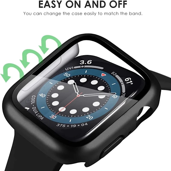 Hærdet Glas+cover til Apple Watch 41mm 45mm 44mm 40mm 42mm 38mm PC-bumper Skærmbeskytter Etui iWatch serie 6 5 4 se 7 8 9 Fluorescent green Series 123 38MM