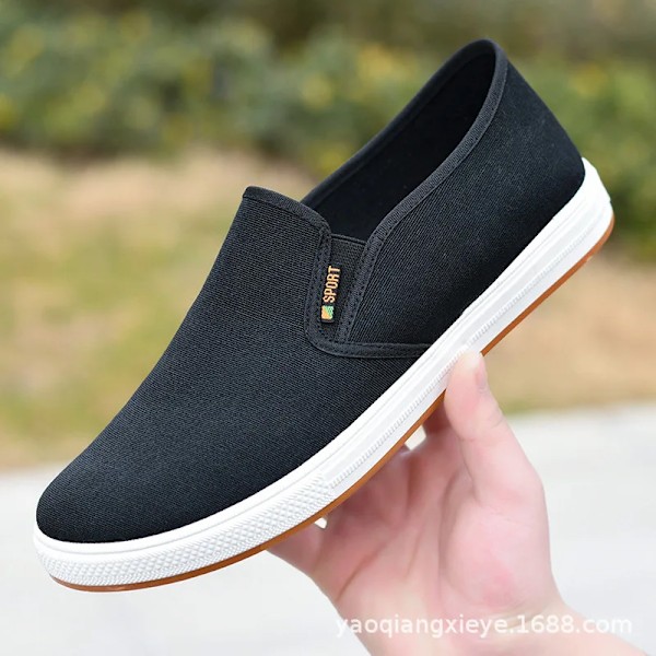 Män Canvas Sko Casual Sneaker För Menlight Slip-On Vulcanized Bekväm Manliga Lägenheter Loafers Nya Svarta Tränare Zapatos Hombres black 40