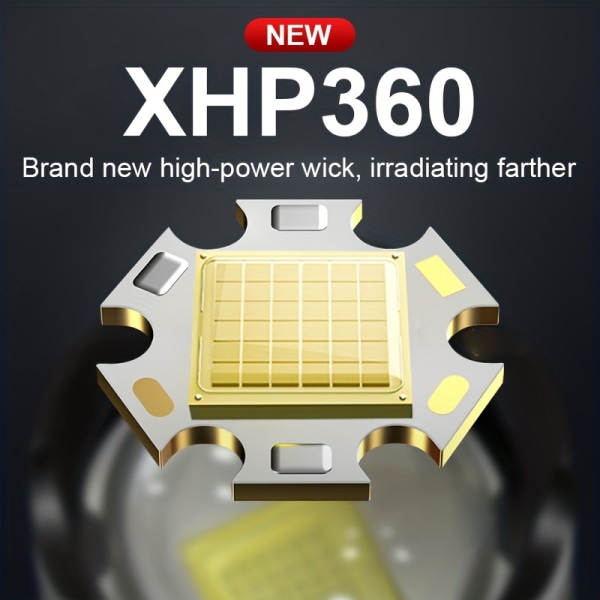 Super XHP360 led pannlampa, vattentät USB uppladdningsbar kraftfull strålkastare, för utomhuscampingfiske