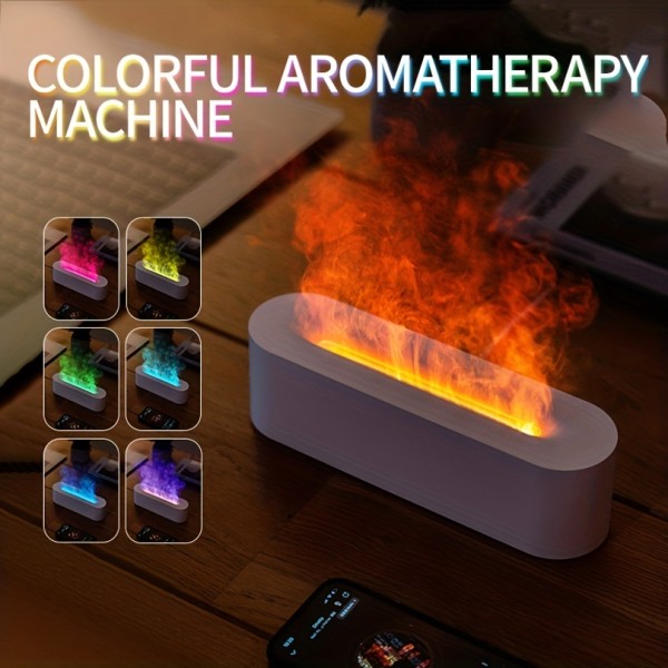 7 Färg Flame Air Aroma Mini Diffuser, Flame Luftfuktare, Nytt populärt atmosfärsljus för hushållsrum Black