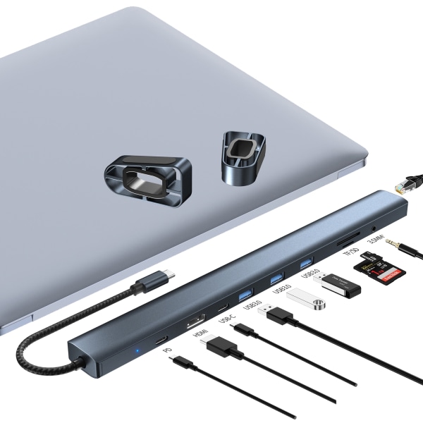 Uppgradera din bärbara Apple-dator med YINICE 10-i-1 typ C smart dockningsstation - USB 3.0, HDMI 4K, nätverksport, ljud, TF/SD-kortplats med mera! Silver Gray