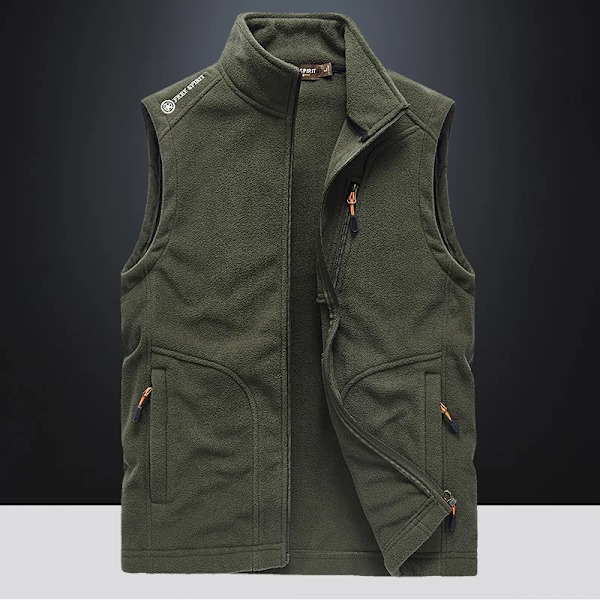 Stående Krave Veste Mænds Efterår Og Vinter Varme Dobbeltsidet Fløjl Ærmeløs Jakke Casual Vindtæt Vest Fleece Camisole army Green XXL 75-85KG