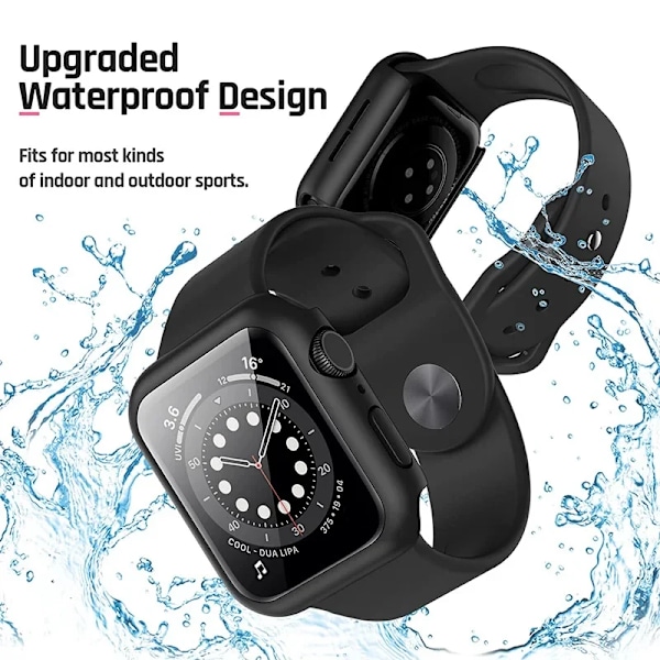 Hærdet Glas+cover til Apple Watch 41mm 45mm 44mm 40mm 42mm 38mm PC-bumper Skærmbeskytter Etui iWatch serie 6 5 4 se 7 8 9 Black Series456 SE 40MM