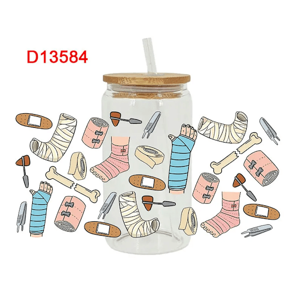 3D Uv Dtf Överföringar Stickers 16Oz Cup Wraps Läkare Sjuksköterskor Hälsovård Tryckt För Diy Glas Keramic Metall Läder Osv. D13580 D13584 23cm x 11cm