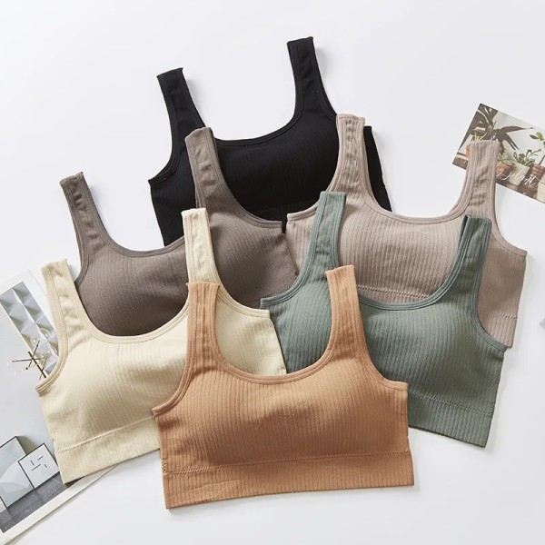 Kvinnor bomull Underkläder Tube Tops Sexig Enfärgad BH Mode Bred Sling Sport Tank Up Kvinnliga Ytterkläder Topp Sexiga Underkläder khaki Free Size