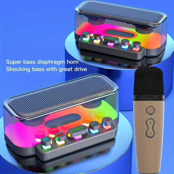 Trådlös högtalare med trådlös mikrofon Bärbar karaoke-högtalare med LED-lampor Familjefest Vuxen Födelsedagspresent TF-kort (ingår ej) Black
