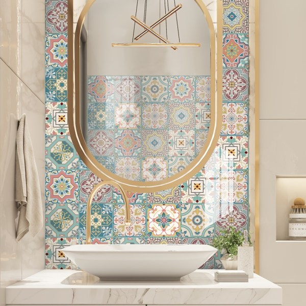 12 st tjocka kristallväggklistermärken, Marocko självhäftande färgklistermärken med keramiska kakelmönster, vattentäta dekorativa klistermärken för kök, badrum 15,01 cm 5.91"X5.91"X12PCS