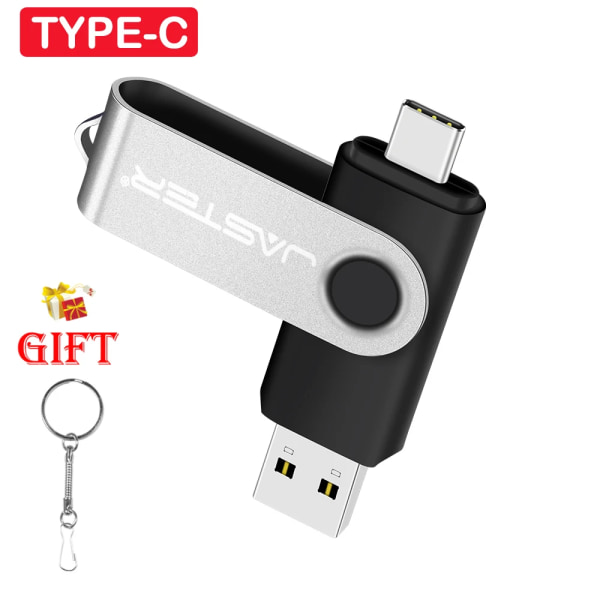 TYPE-C USB minne 64GB High Speed ​​OTG Pen Drive 32GB Gratis nyckelring Pendrive för mobiltelefon Silver Memory Stick 16GB A 32GB