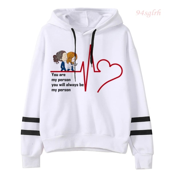 Kawaii Greys Anatomy Harajuku Rolig Tecknad Huvtröjor Dam Du är min Person Grafiska Tröjor Kärlek Ecg Mode Luvtröja Kvinna 1 XL