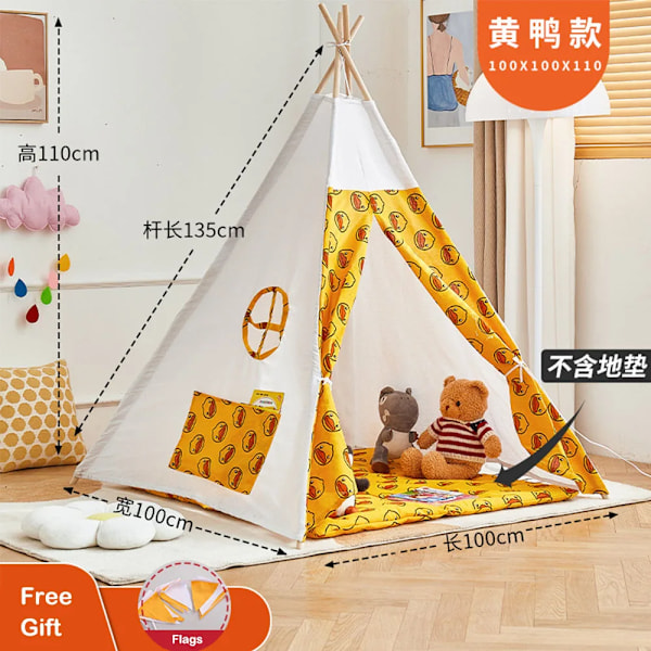 1.35 Tält För Barn Spela Hus Wigwam För Barn Bärbara Barn Tipi Tält Teepee Tipi Infantil Kid Tält Flicka Tjeja Lekrum yellow tent