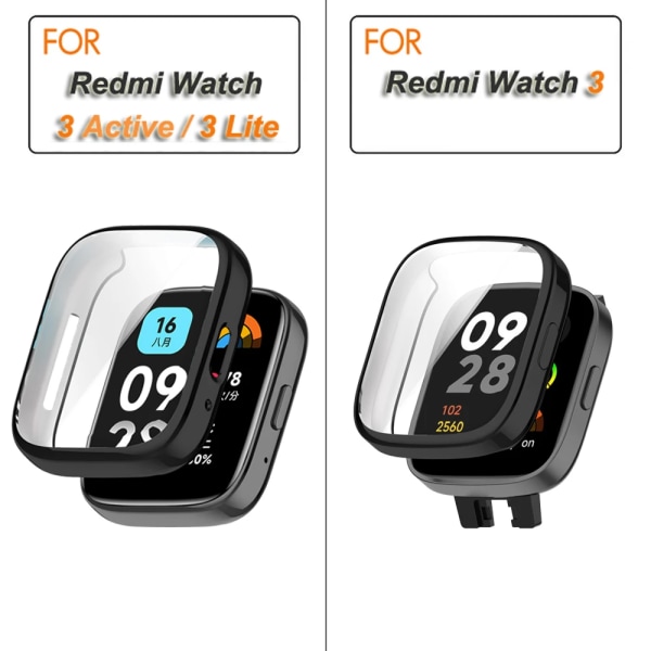 TPU- case för Xiaomi Redmi Watch 3 Active/Lite Full Cover Skyddsskal Watch case för Redmi Watch 3 Black Redmi Watch 3 Active