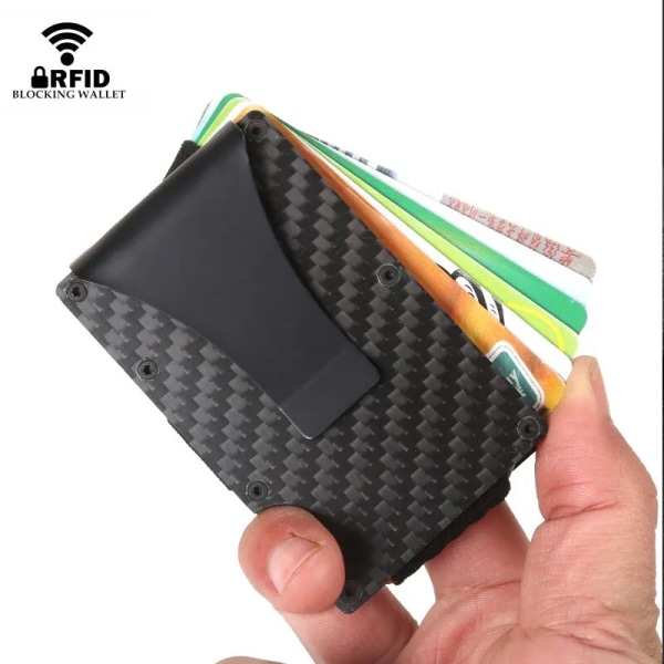 Kolfiberkorthållare Mini Aluminium Metall RFID Magic Herrplånbok Black