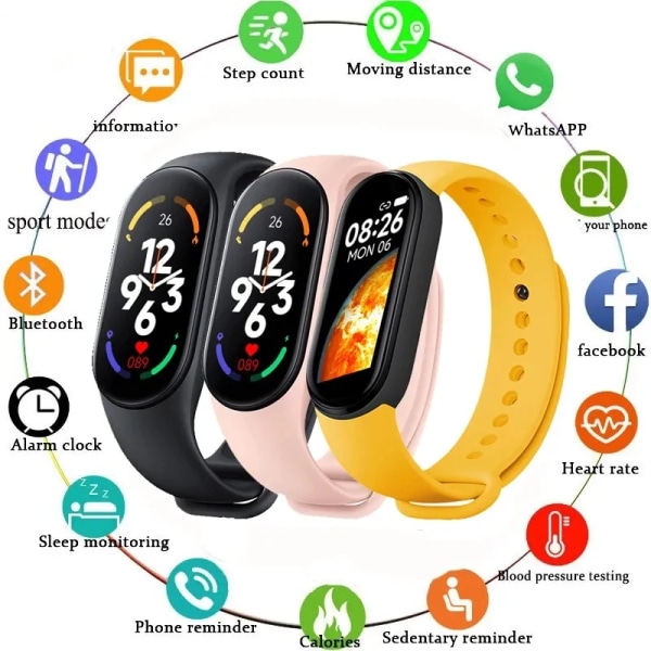 M7 Smart Watch Herr Dam Fitness Tracker Sport Smart Band Bluetooth Puls Kalorier Smartwatch Armband För Xiaomi Pink