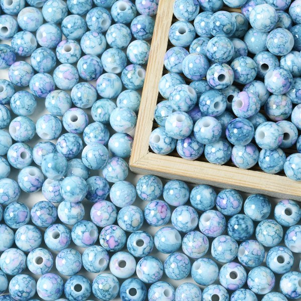 100 STK 8 mm spruckna pärlor Akryl Lösa distanspärlor för smyckestillverkning Handgjorda DIY pärlarmband örhängenstillverkning Smyckesmaterial Sky Blue