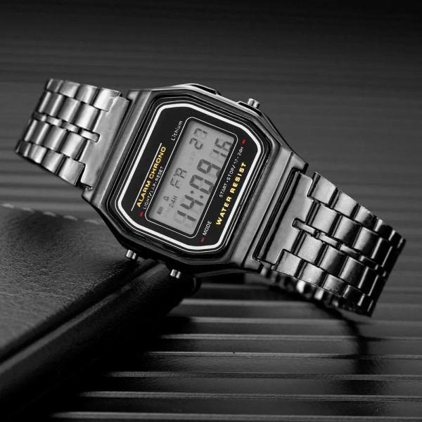 Watch Män Digital Led Mode Lyx Rostfritt stål Fyrkantigt Armbandsur Elektroniska Damklockor Manklocka Reloj Hombre Rose Gold
