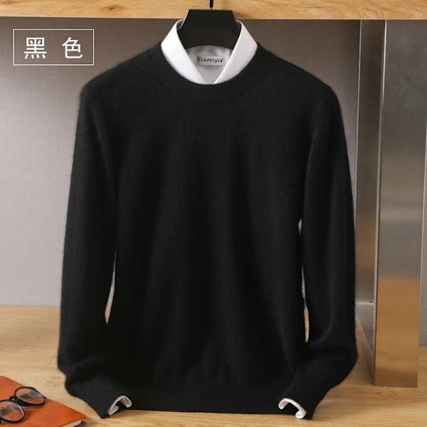 Mænds 100% Ren Mink Cashmere Sweater O-Hals Pullover Strik Trøje Efterår Og Vinter Ny Langærmet High-End Jumper Mink Topper black S