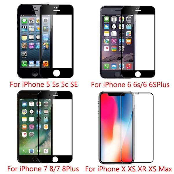 1-4 stk. 9D hærdet glas skærmbeskyttelse til iPhone 15 14 13 12 11 Pro Max beskyttelsesglas til iPhone X Xr Xs Max 7 8 14 Plus For iPhone X XS