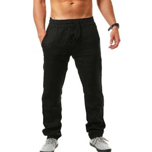 Bomuld Linned Harem Bukser Mænd Fast Elastisk Talje Streetwear Joggere 2022 Nye Baggy Drop-Crotch Bukser Casual Tro Casual Tro Bruger Mænd Som Løber Fuchsia XL