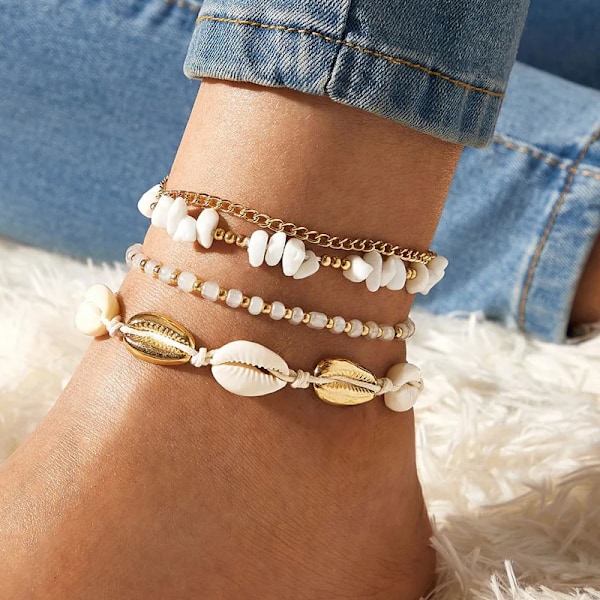 Kesäranta Krossad Sten Kedja Ankrus Set För Kvinnor Boho Shell Charm Ankel Armband På Benet Handgjorda Mode Smycken 58