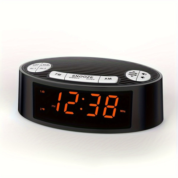 1 PC AM/FM-väckarklocka, radio med dubbla larm, insomningstimer och snooze-funktioner, orange LED-skärm, 4-nivås dimningsalternativ