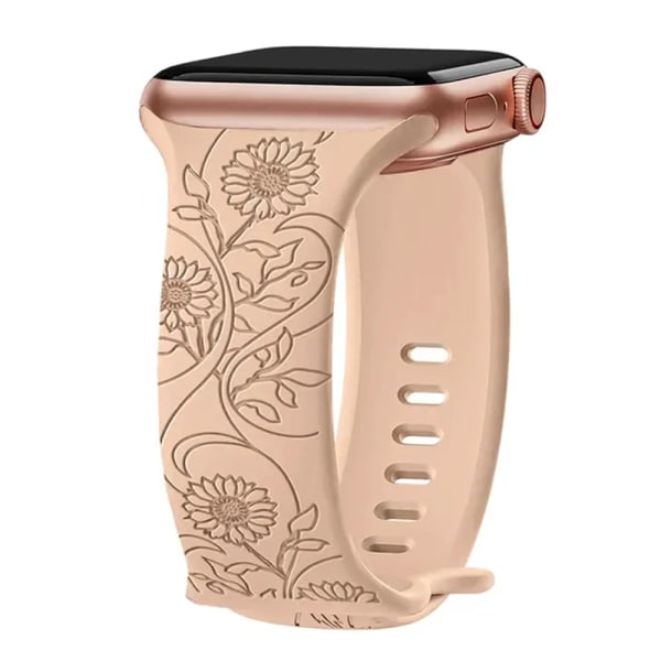 Blommig graverad rem för Apple Watch Band 40mm 44mm 41mm 49mm 45mm 38mm 42mm silikonarmband iwatch series 9 7 se 6 8 ultra 2 Flower Pink 38mm 40mm 41mm