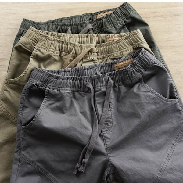 Japanska-Stil Retro Casual Working Byxor Mäns Plus Storlek Lös Straight Sport Beskärda Dragsnöre Jogger Byxor Män ' Sommaren Khaki XL