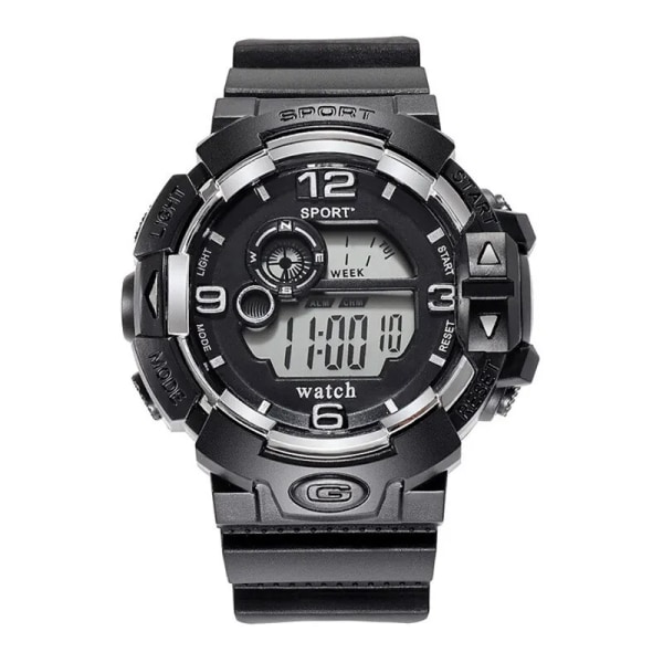 Cool Lysande Herr Watch High End Silikonrem Militär Watch Led Kalender Vattentät Digital Klockor Black