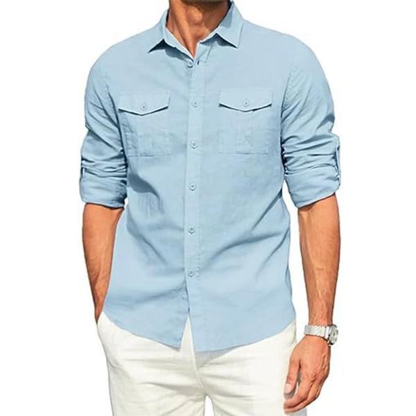 2024 Ny blus för män casual bomullsskjorta Lösa toppar Långärmad t-shirt Vår Höst Casual Stiliga herrskjortor apricot XL