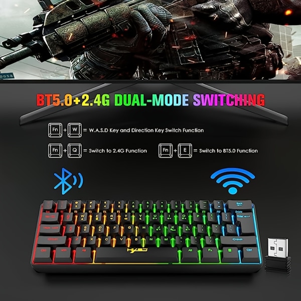 L500+T66 Tangentbord Och Mus Set, Mekaniskt Gaming Trådlöst Tangentbord BT 5.0/2.4G USB Dual Mode 2200MAH RGB LED Bakgrundsbelysning Kompakt Full Anti- White