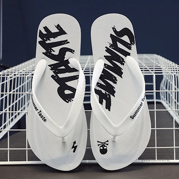 Mænd Tøfler Sandaler Mode Flip-Flops Mænd Bære Enkel Flad Bund Bad Slidstærke Tøfler Sommer Strand Sommer Strand Sko white L-44-45