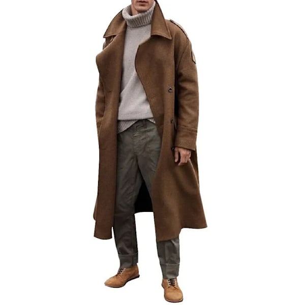 S-2Xl Tungvægt Fortykkede Trenchcoat Streetwear Mode X-Lang Mænd Rockere Udendørs Rejser Tøj Med Epauletter Til Vinteren Brown M