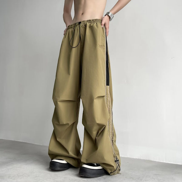 Retro Sidor Striped Slacks 2024 Nya Byxor Mäns Höft Ruffian Loose Drape Raka Ben Sweatbyxor Sommare Grey XXL