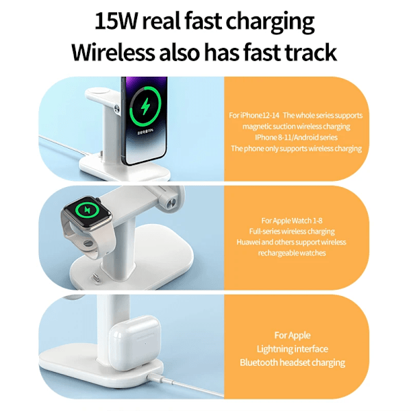 Ny Snabbmagnetisk Trådlös Laddningsstation 3 I 1 Mag-Safe Laddare Står För Iphone 15/14/13/12 Pro Max Watch Airpod S Pro. Black with EU Plug