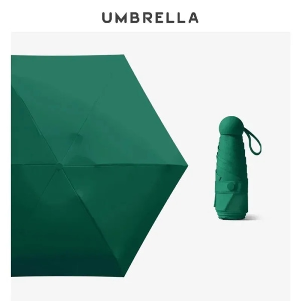 Vikbart reseparaply 6 revben Lättvikts kompakt fickparaply vindtätt, regntätt med kapselförvaring för vardagen Green