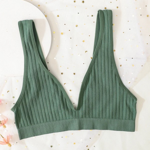 Djup V-ringad Sömlös BH Push Up BH för Kvinnor Bralette Sexiga Underkläder Kvinna Låg rygg Sov Underkläder Ofodrad Crop Top green S